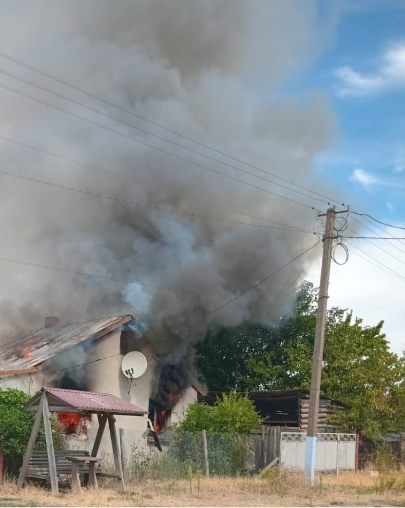 A house in Ukraine hit by a drone